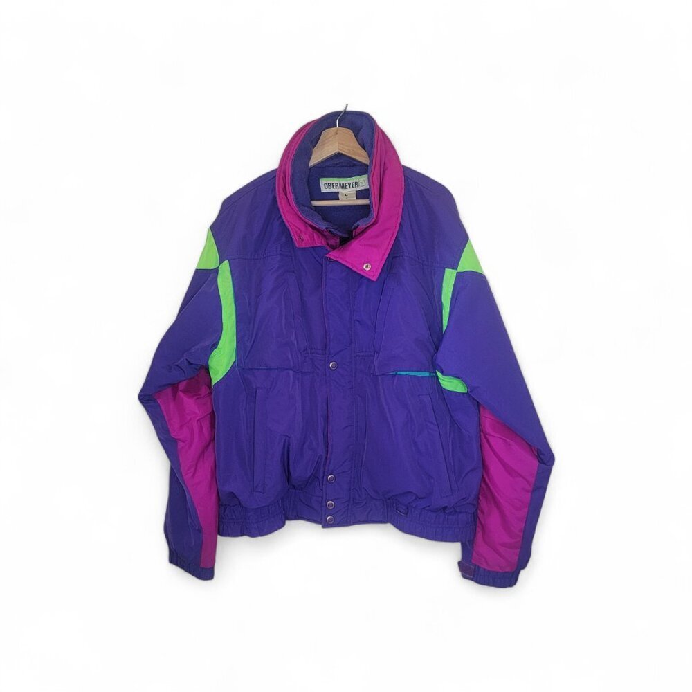 VTG Retro 80's-90's Obermeyer Sport Ski Coat Color Block Spellout Jacket Coat
